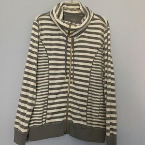Calvin Klein Striped Gray & White Zip-Up Jacket